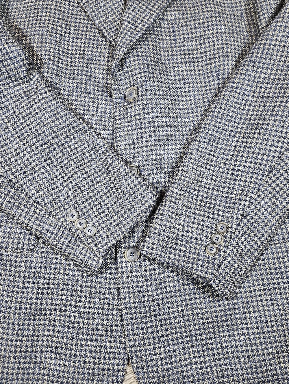 Vintage J Riggings 100% Wool Tweed Blue Tan Houndstooth Sport Coat Blazer 42R